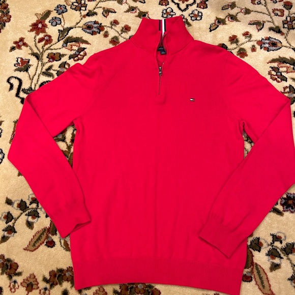 Tommy Hilfiger Men's Zip-Up Cotton Red Sweater - Picture 1 of 4
